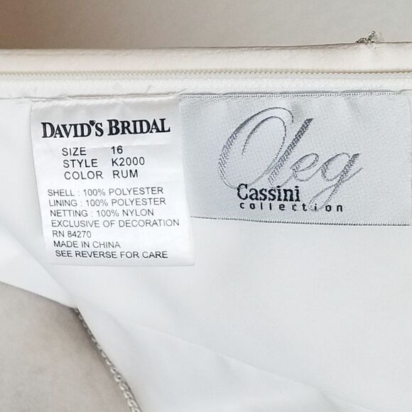 Oleg Cassini Rum Satin Strapless A-line Hand Beaded Organza Train Wedding Dress - Picture 13 of 16